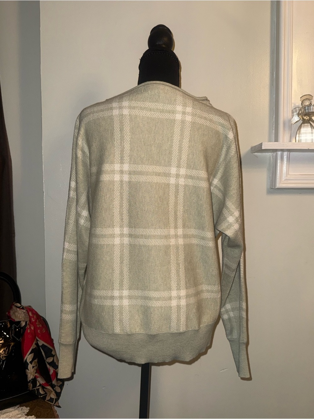 Cynthia Rowley Sage and White Plaid Crewneck Sweater - Picture 5 of 8